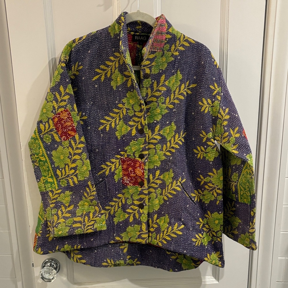 Women's Leaf Pattern Blazer - Multicolor - image 1